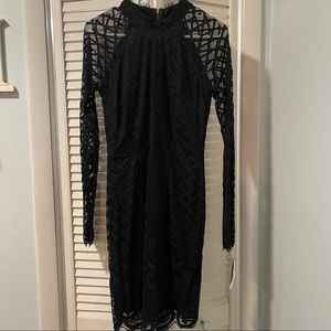 Sequin Hearts NWT Black Cocktail Dress sz 7 Long Sleeve